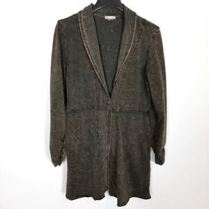 kika paprika Women Jacket Sz 2 Organic Cotton Brown One Button Tie Dye Lagenlook